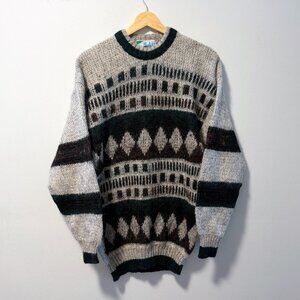 Shakti Vintage Hairy Knit Geometric Grandpa Sweater - M